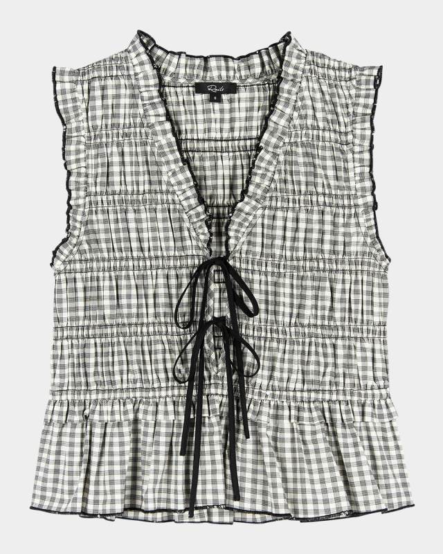 Martine Gingham Tie-Front Blouse